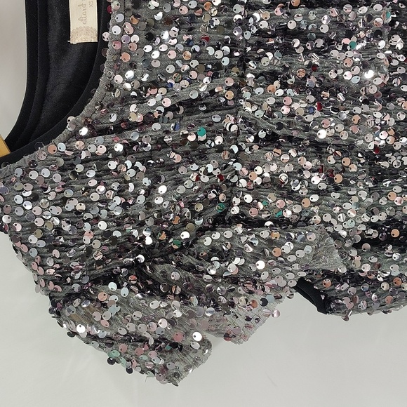 Altar'd State Pullover Blouse Size XS Gunmetal Gray Sequin Top Flutter Sleeve - Picture 2 of 10